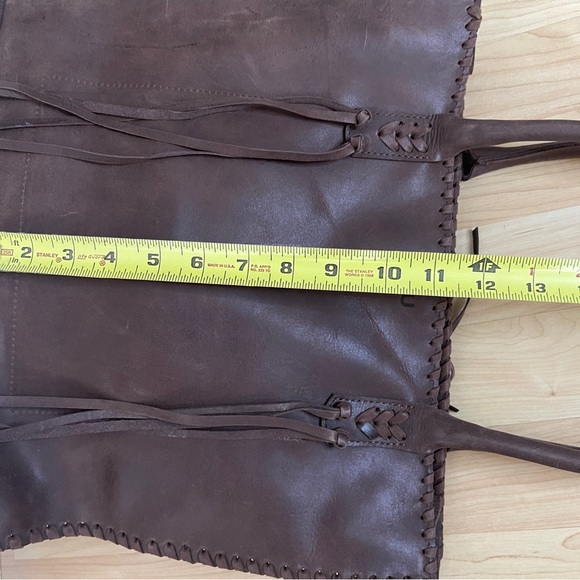 TAJU Large Leather Handmade Tote Vintage Brown with Hair on hide and fringe. - Picture 8 of 14